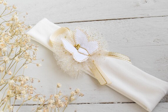 Bandeau Bapteme Bebe Fille Mariage Ceremonie Papillon Ecru Etsy France