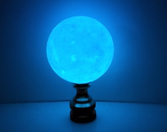 Large Glow in the Dark Lamp Finial Off White Blue