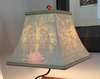 Raffia Cloth with Tropical Lining Lampshade Square Bell Frame