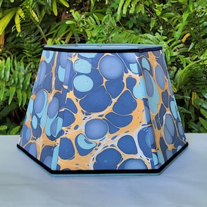 Marbled Paper Lampshade Indigo Blue Metallic Gold