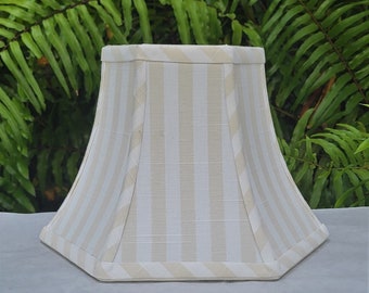 Beige White Stripe Linen Swing Arm Lampshade, Hexagon Bell Lamp Shade