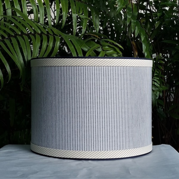 Drum Lampshade, Blue Ticking, Custom Lamp Shade