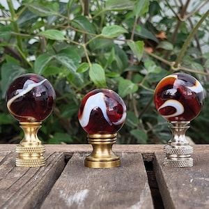 Red Lamp Finial, White Swirls