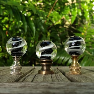 Clear Black White Embedded Swirls Lamp Finial