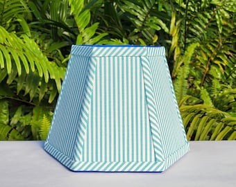 Aqua White Stripe Lampshade, Clip On Hexagon Lamp Shade