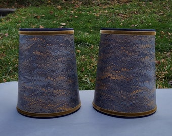 Pair Navy Gold Marbled Paper Lampshades