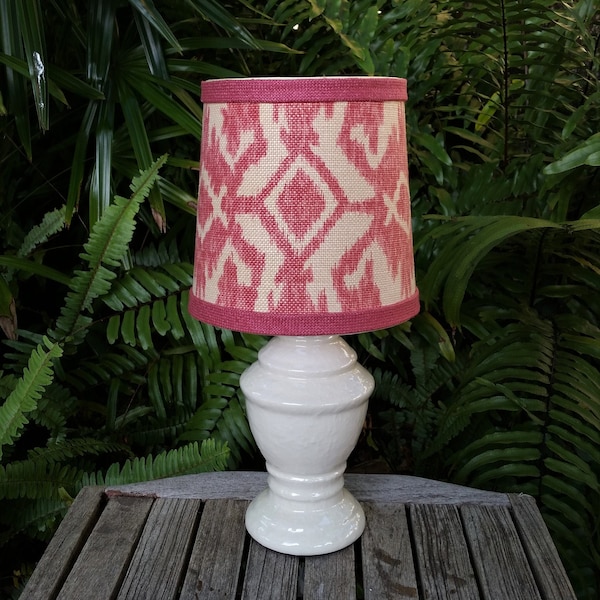 Table Lamp with Custom Shade, Thibaut Fabric, Red Off White