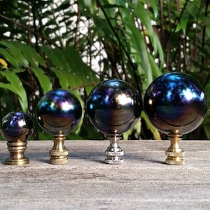 Lamp Finial, Black, Rainbow, Glass Marble