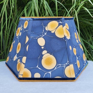 Marbled Paper Lampshade Indigo Blue Metallic Gold