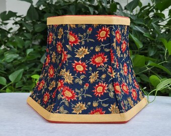 Small Sunflower Lampshade, Dark Blue, Coral, Mustard Clip On Hex Bell