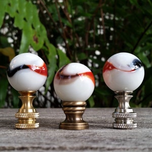 Lamp Finial, White, Black, Burnt Orange