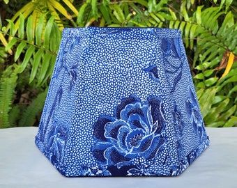 Indonesian Fabric Lampshade Blue Hexagon Clip On