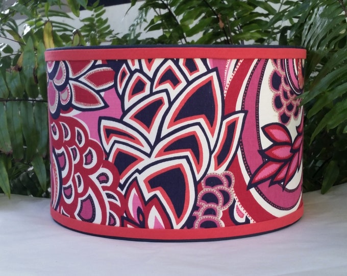 Featured listing image: Hot Pink Navy Lampshade Duralee Fabric Drum Lamp Shade