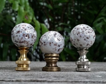 Lamp Finial, Pearl White, Brown, Glass