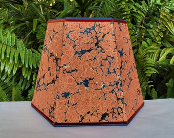 Large Marbled Paper Lampshade Orange Blue Hexagon Frame