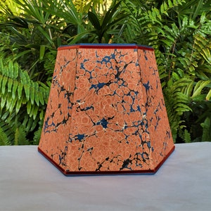 Large Marbled Paper Lampshade Orange Blue Hexagon Frame