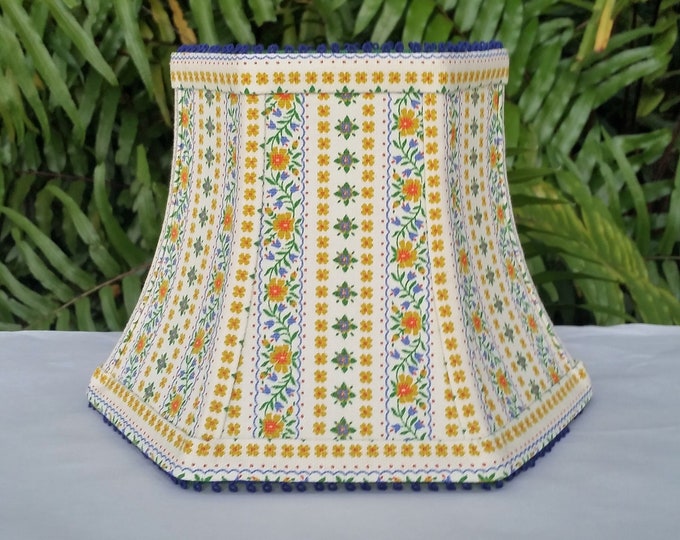 Featured listing image: Small Floral Lampshade, Mustard, Blue, Bell, Clip On