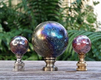 Iridescent Lamp Finial, Black with Blue or Red, Medium or Large