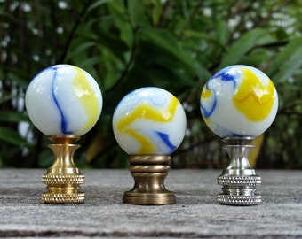 White Lamp Finial, Blue, Yellow