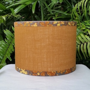 Mustard Burlap Lampshade Drum Gray and Yellow Floral Trim