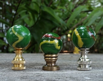 Green Lamp Finial, Red Yellow Swirls