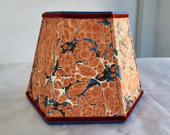 Small Marbled Paper Lampshade Clip On Orange Blue Hexagon Frame