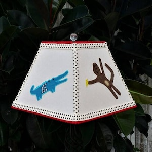 Large Child Lampshade Appliqued Animals, Square Lamp Shade