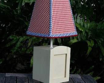 Small Kids Table Lamp, Custom Red Check Lamp Shade