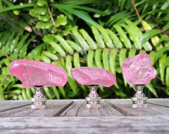 Pink Lamp Finial, Clear Glass Rock