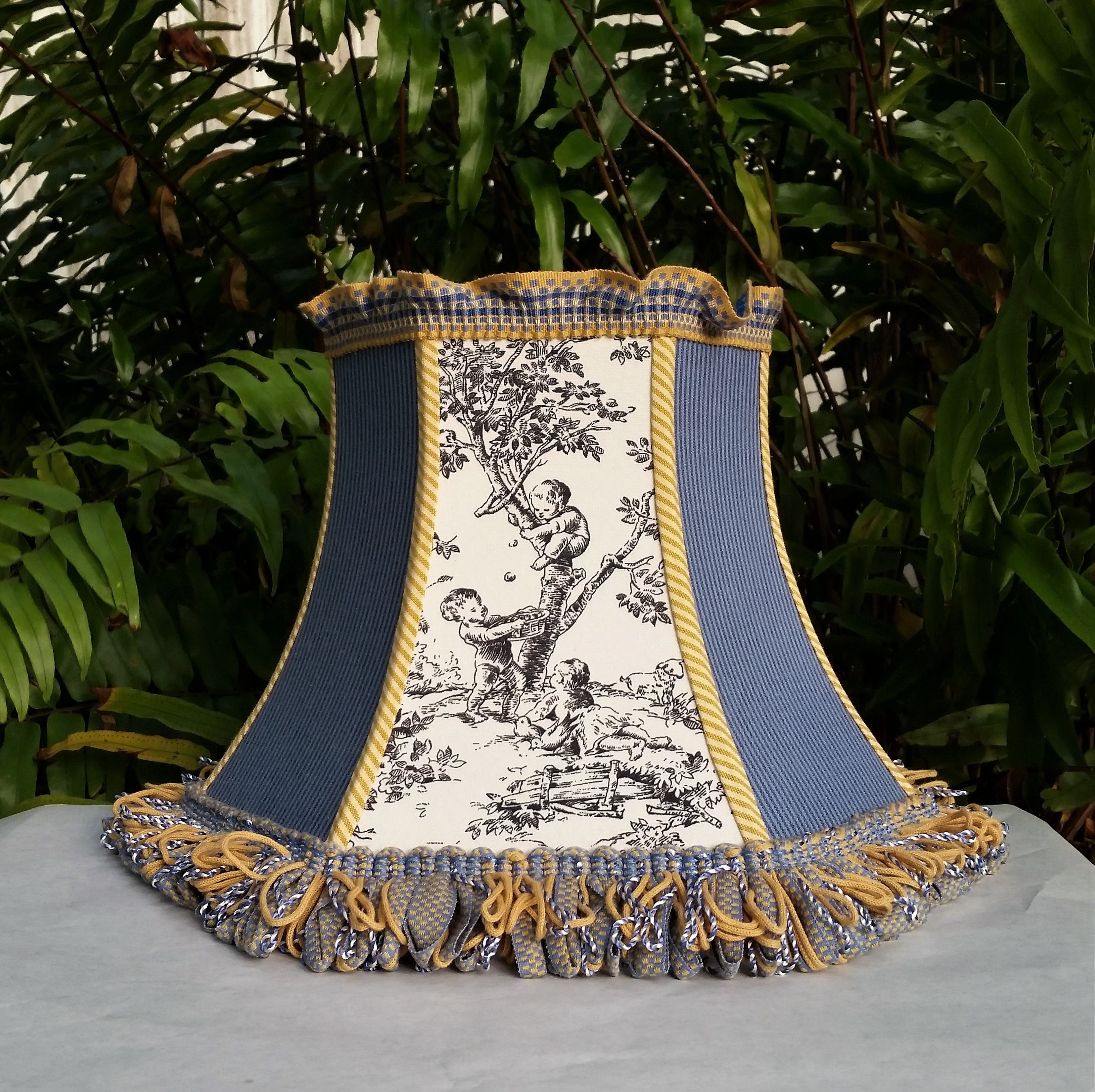 French Country Toile Lampshade, Blue Ticking Lamp Shade French Country Toile Lampshade, Blue Ticking Lamp Shade