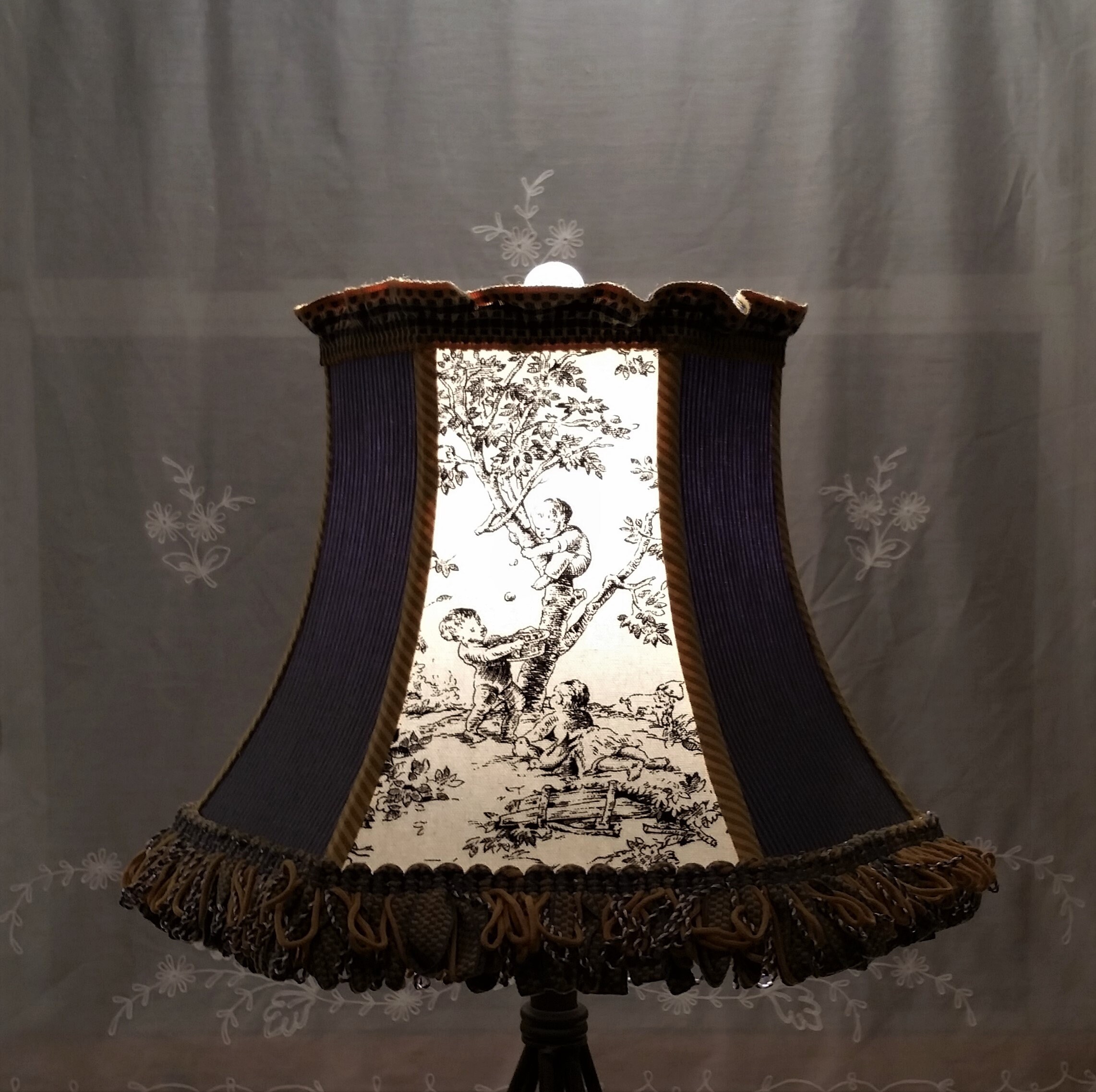 French Country Toile Lampshade, Blue Ticking Lamp Shade French Country Toile Lampshade, Blue Ticking Lamp Shade
