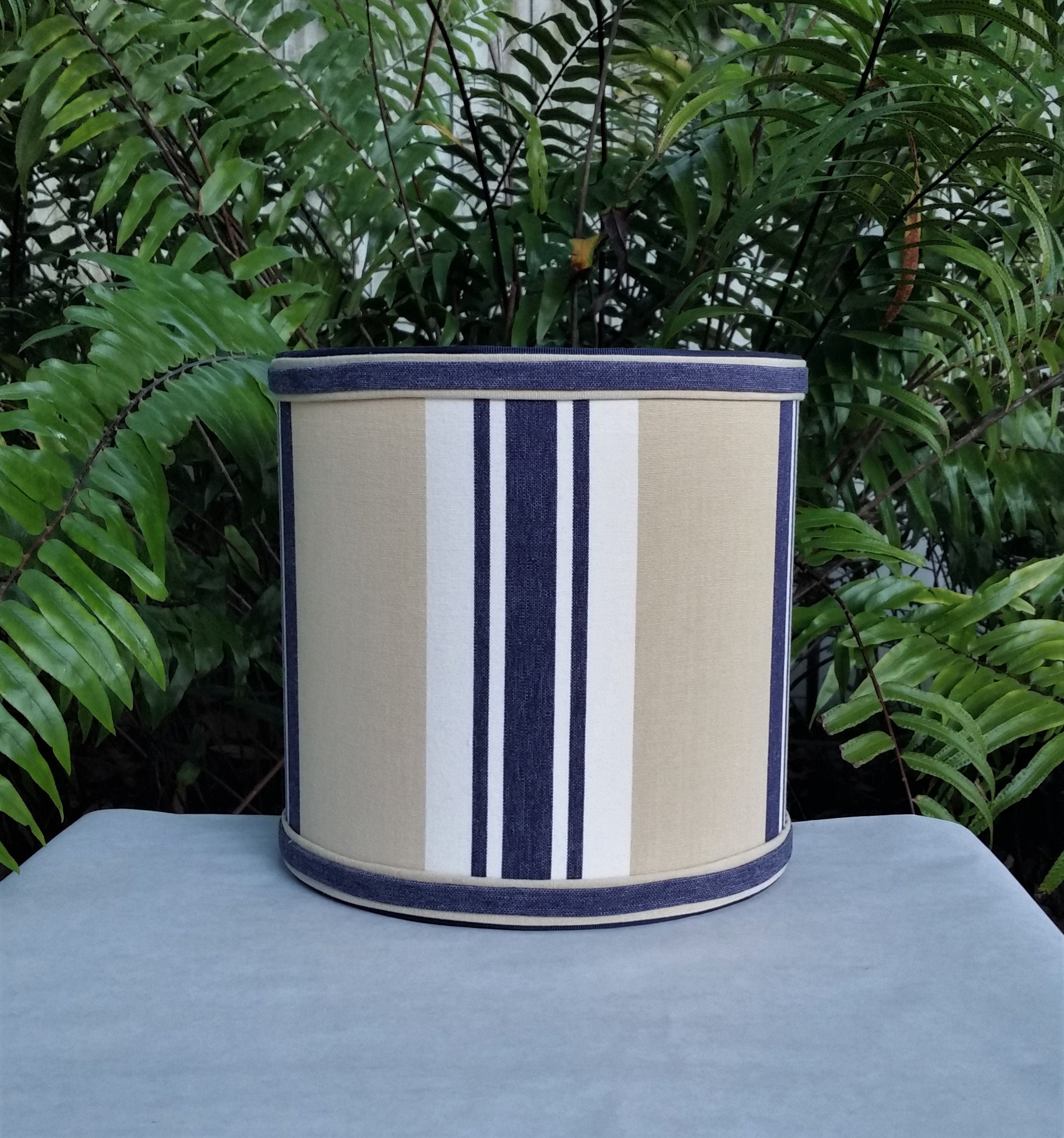 navy blue and white lamp shade