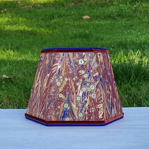 Small Marbled Paper Lampshade, Clip On, Hexagon, Velvet Trim