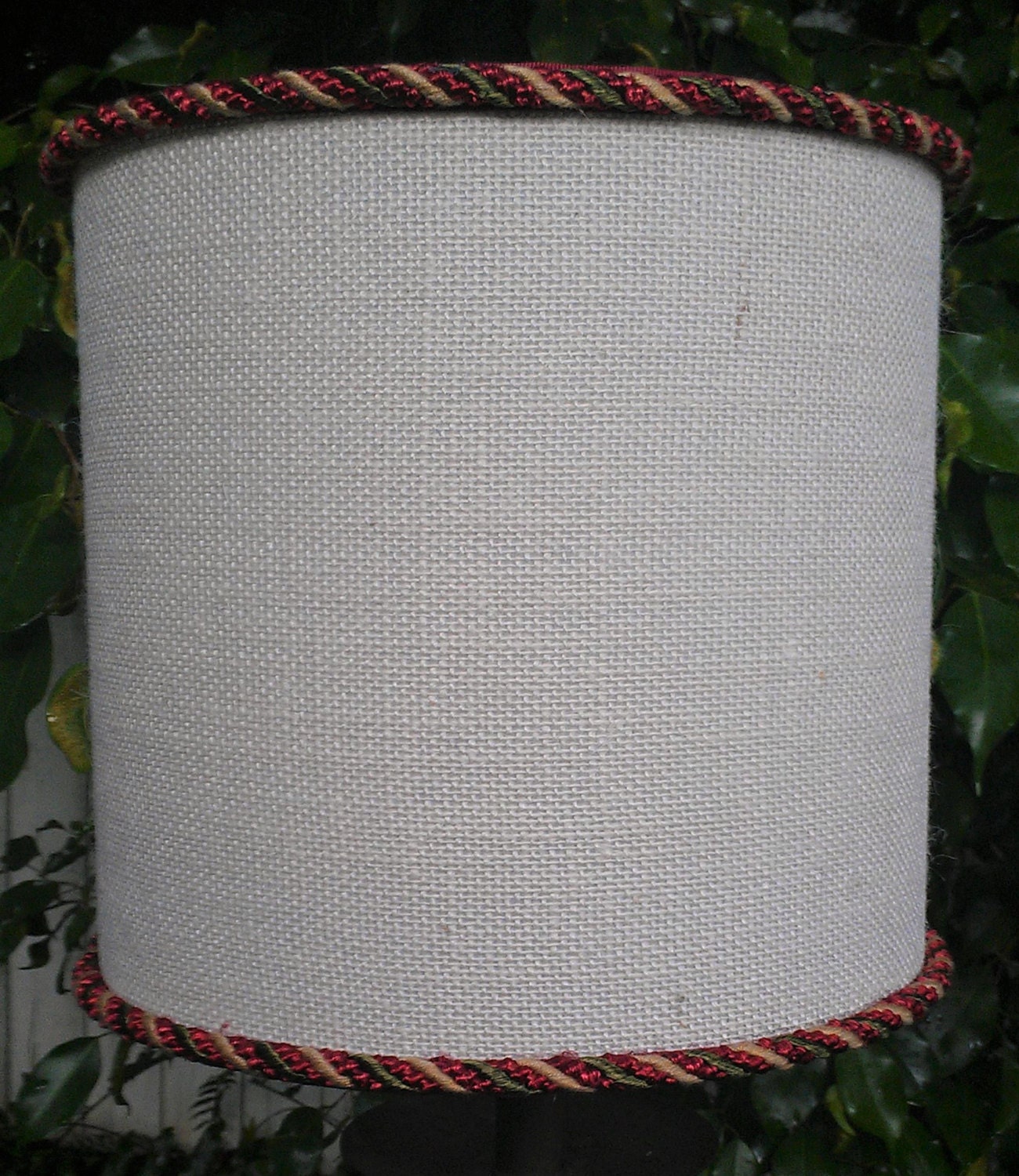 Lamp Shade, Ivory Burlap Drum Lampshade, Red Cord Trim