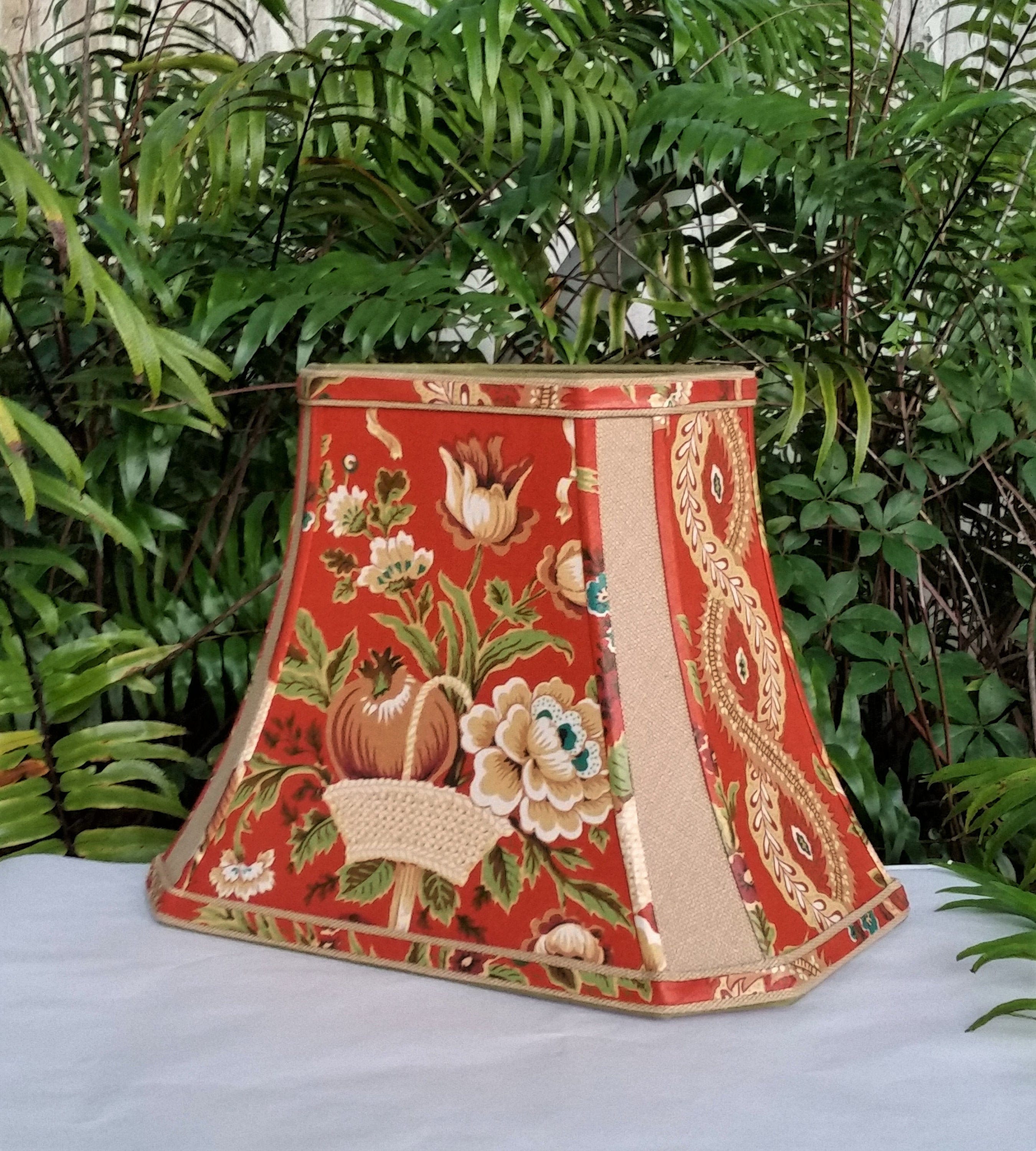Vintage Floral Fabric Lamp Shade, Rust Olive Lampshade