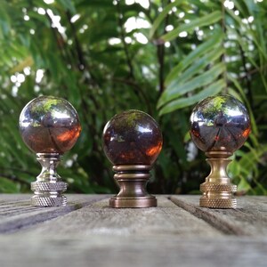 Amber Brown Lamp Finial, Shiny, Frosted, Iridescent Iridescent