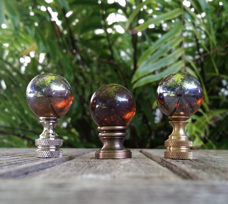 Amber Brown Lamp Finial, Shiny, Frosted, Iridescent Iridescent