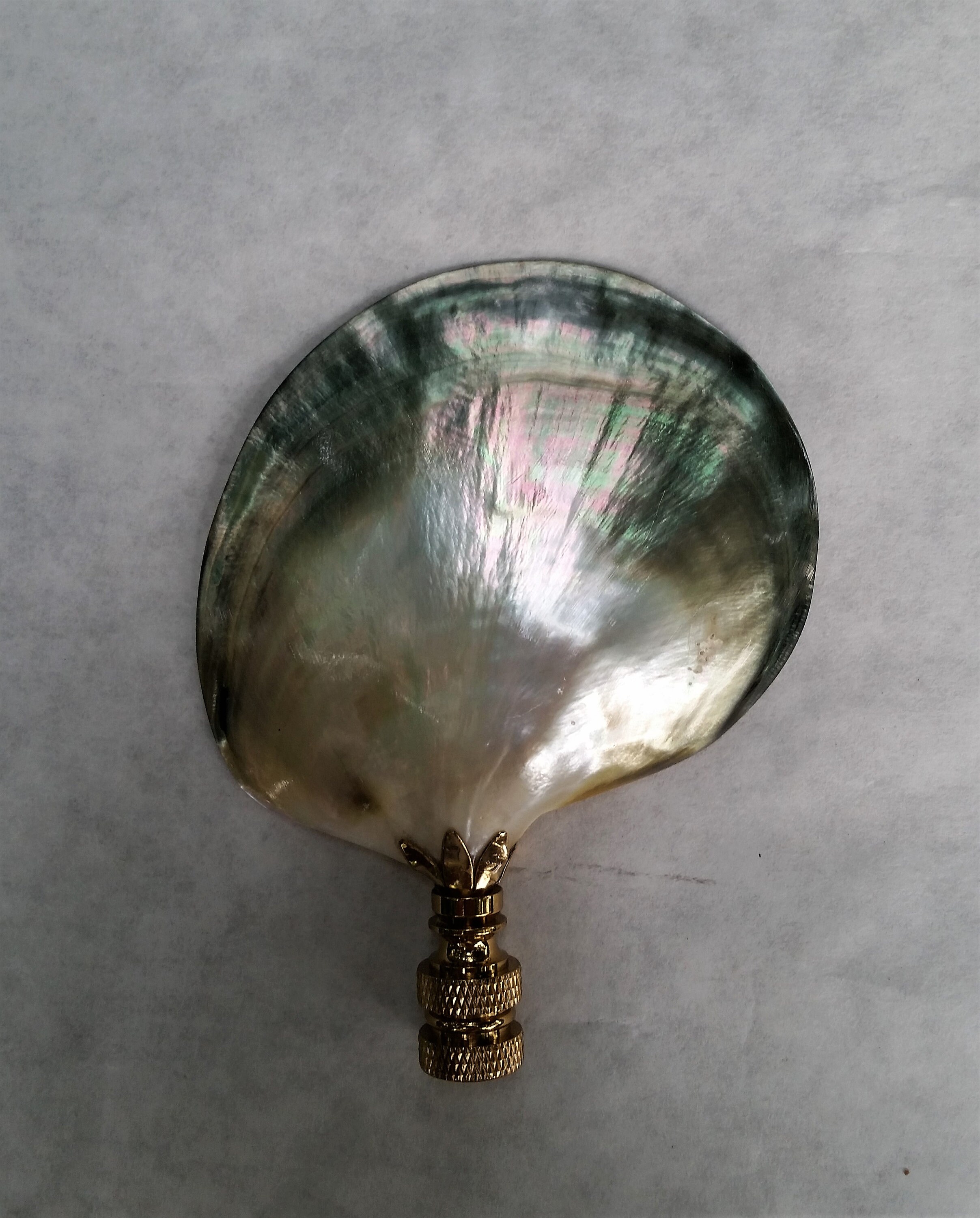 Shell Lamp Finial, Large Black and Pearl Iridescent