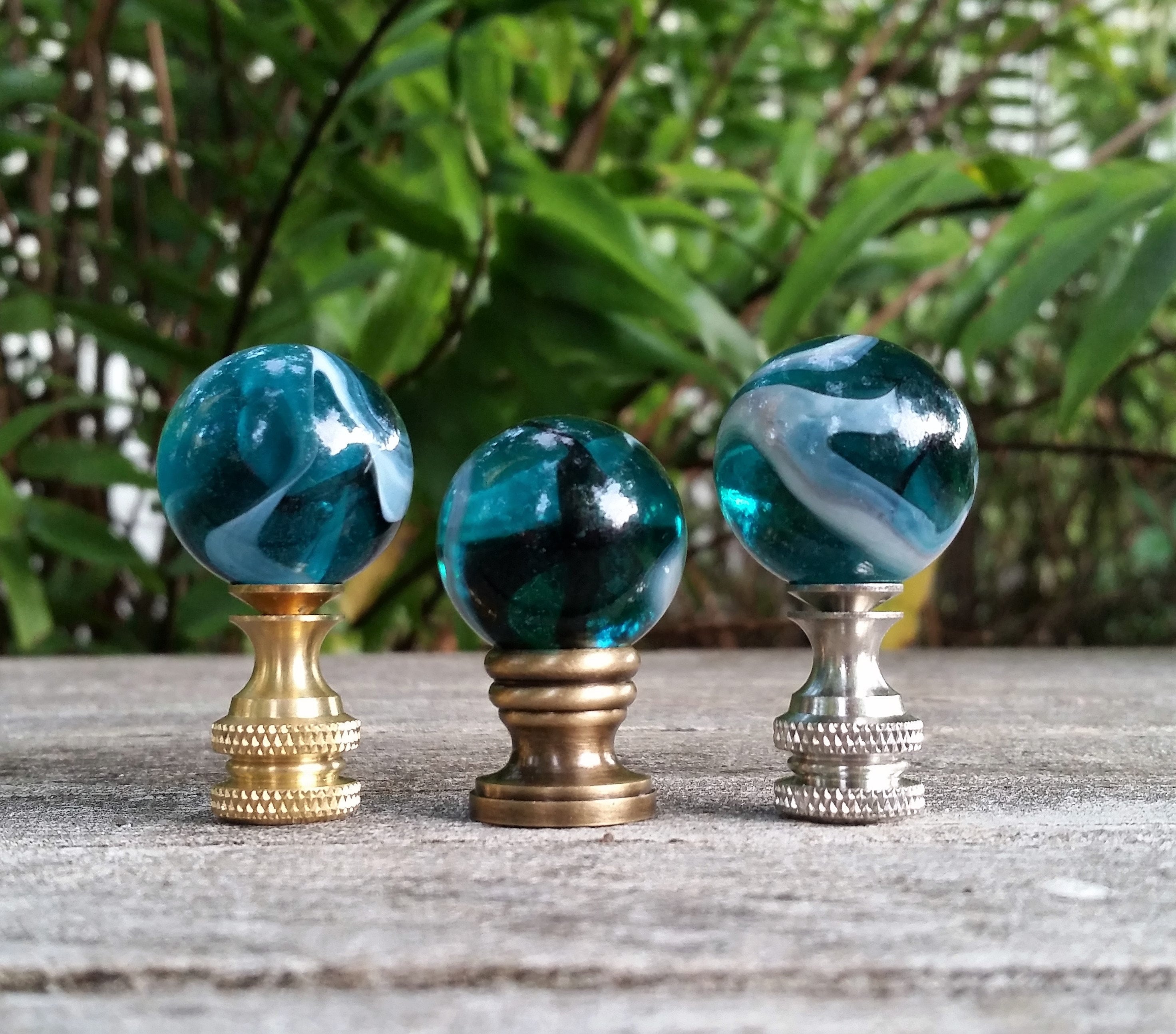 Lamp Finial Aqua Marble Glass Wicked Owl White Gray