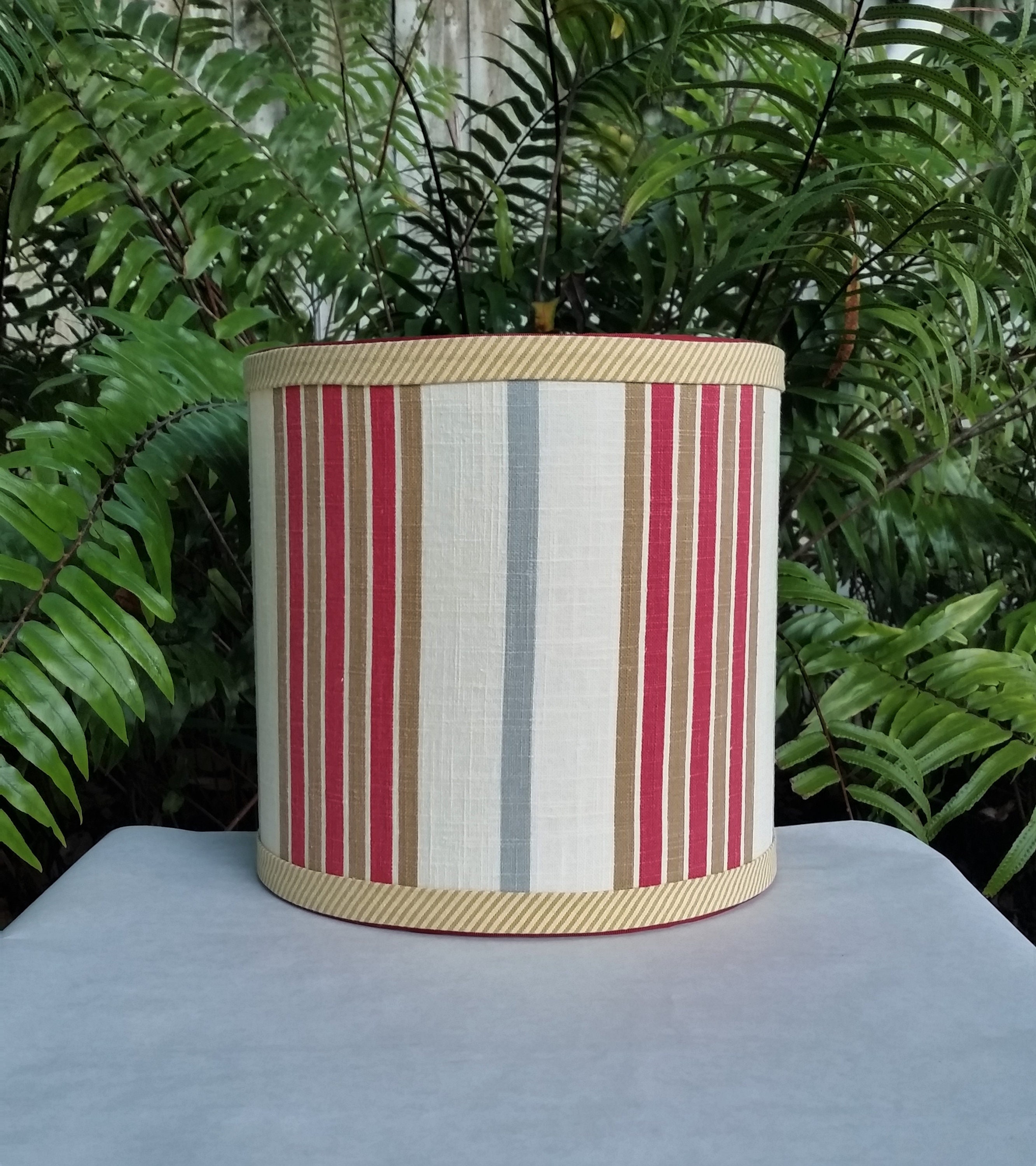 Stripe Drum Lampshade Mustard And Red Lamp Shade