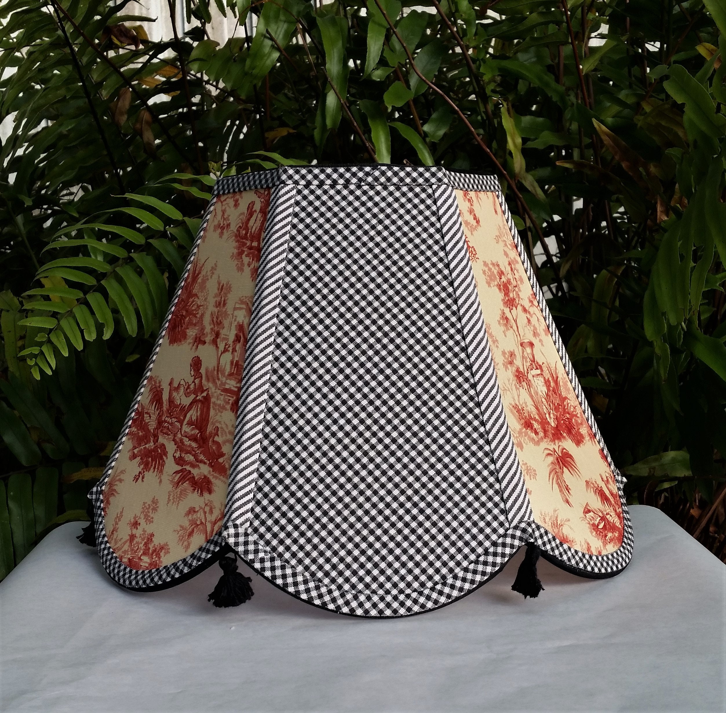 French Country Red Toile Lampshade, Black Gingham Lamp Shade