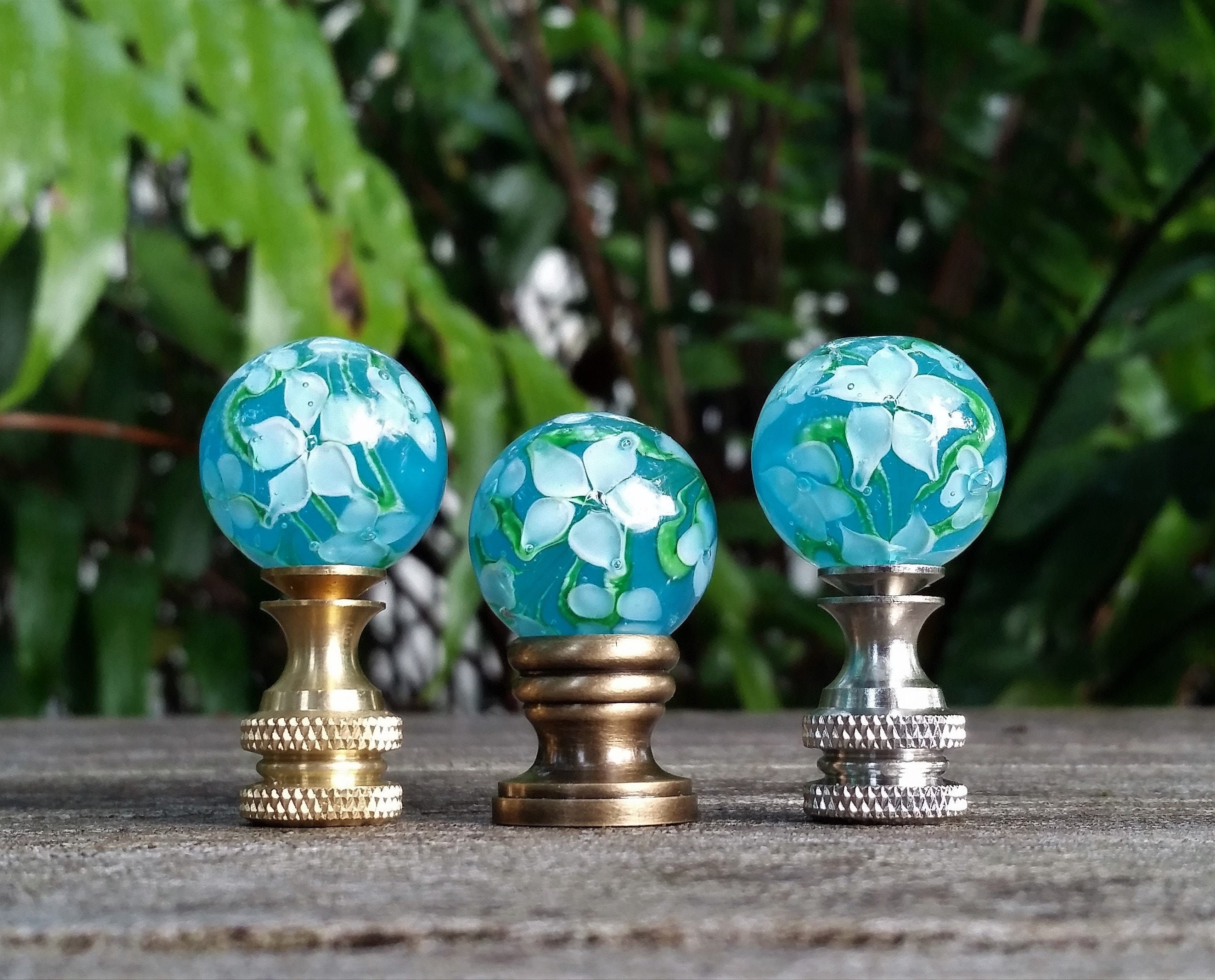 Blue Lamp Finial Hibiscus