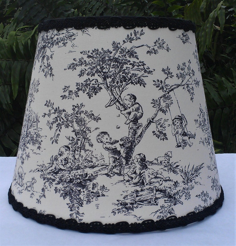Black And White Toile Lampshade Euro Fitting Trim Lamp Shade