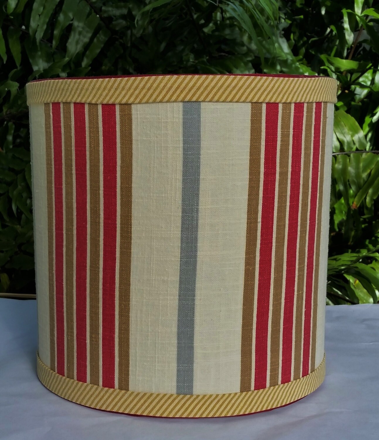 Stripe Drum Lampshade Mustard And Red Lamp Shade