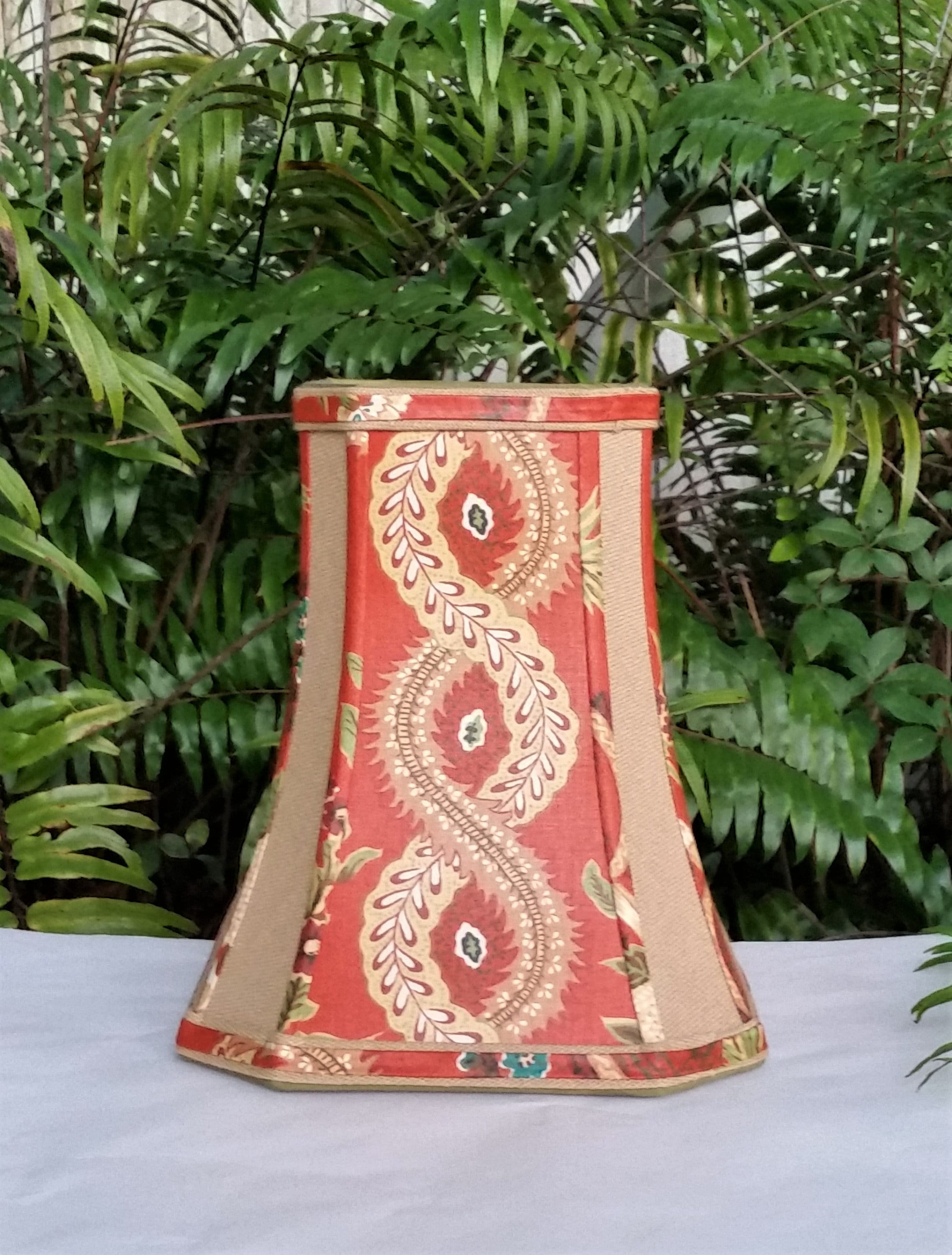 Vintage Floral Fabric Lamp Shade, Rust Olive Lampshade
