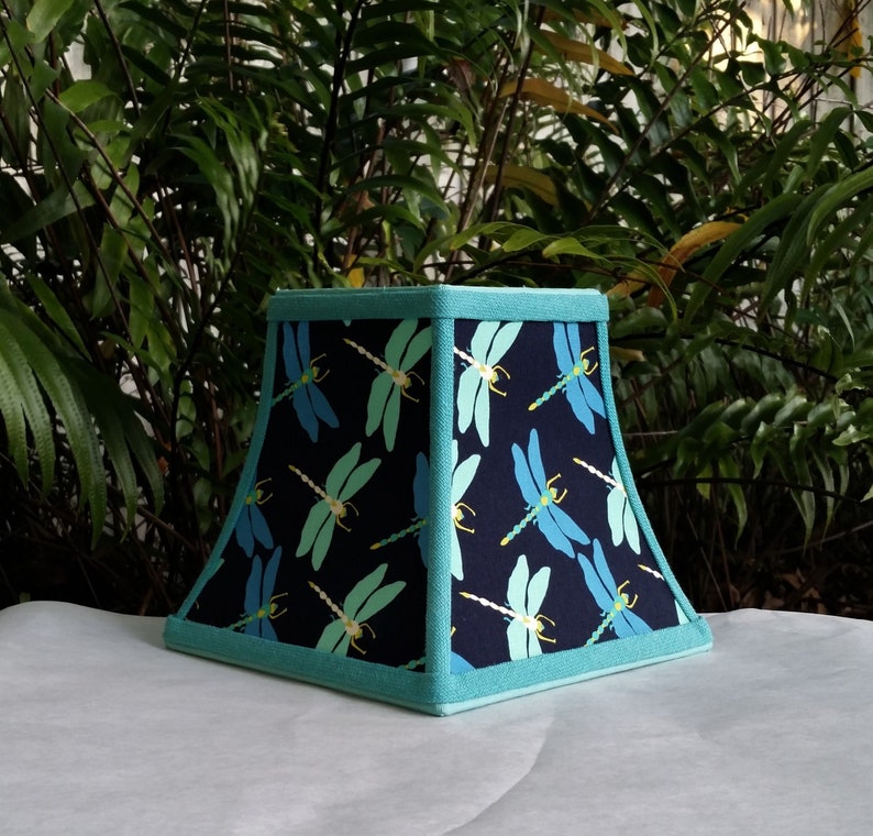 Blue Clip On Lampshade Dragonfly Square Bell Lamp Shade