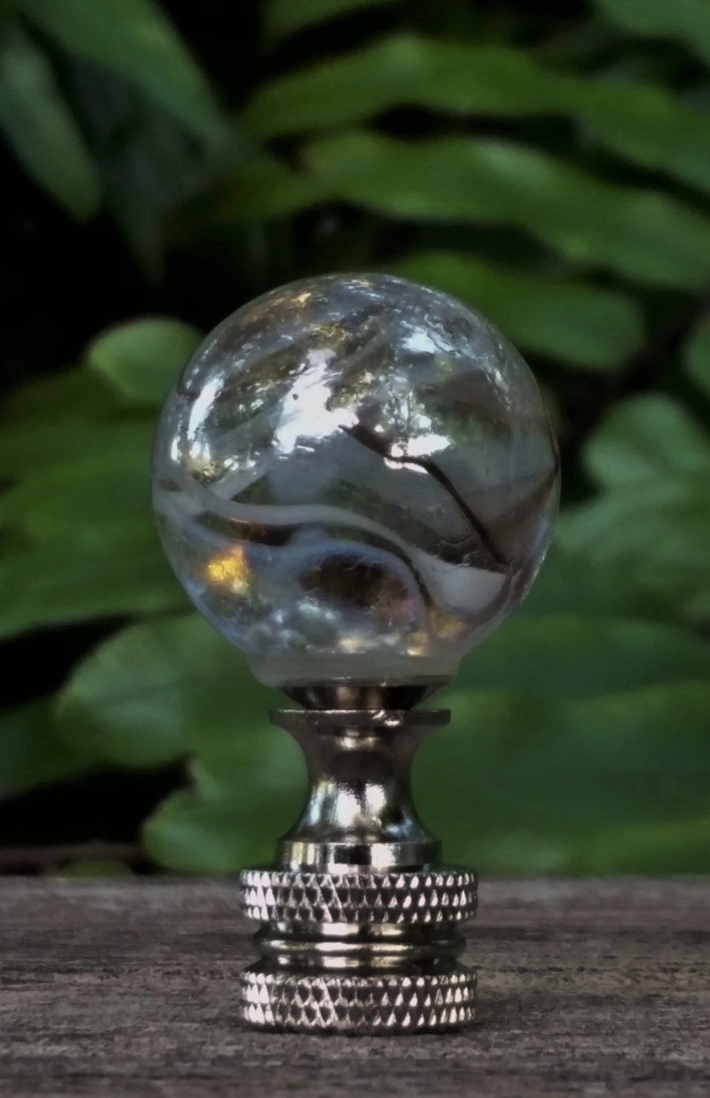 Contemporary Lamp Finial Clear Black White Iridescent Glass Etsy