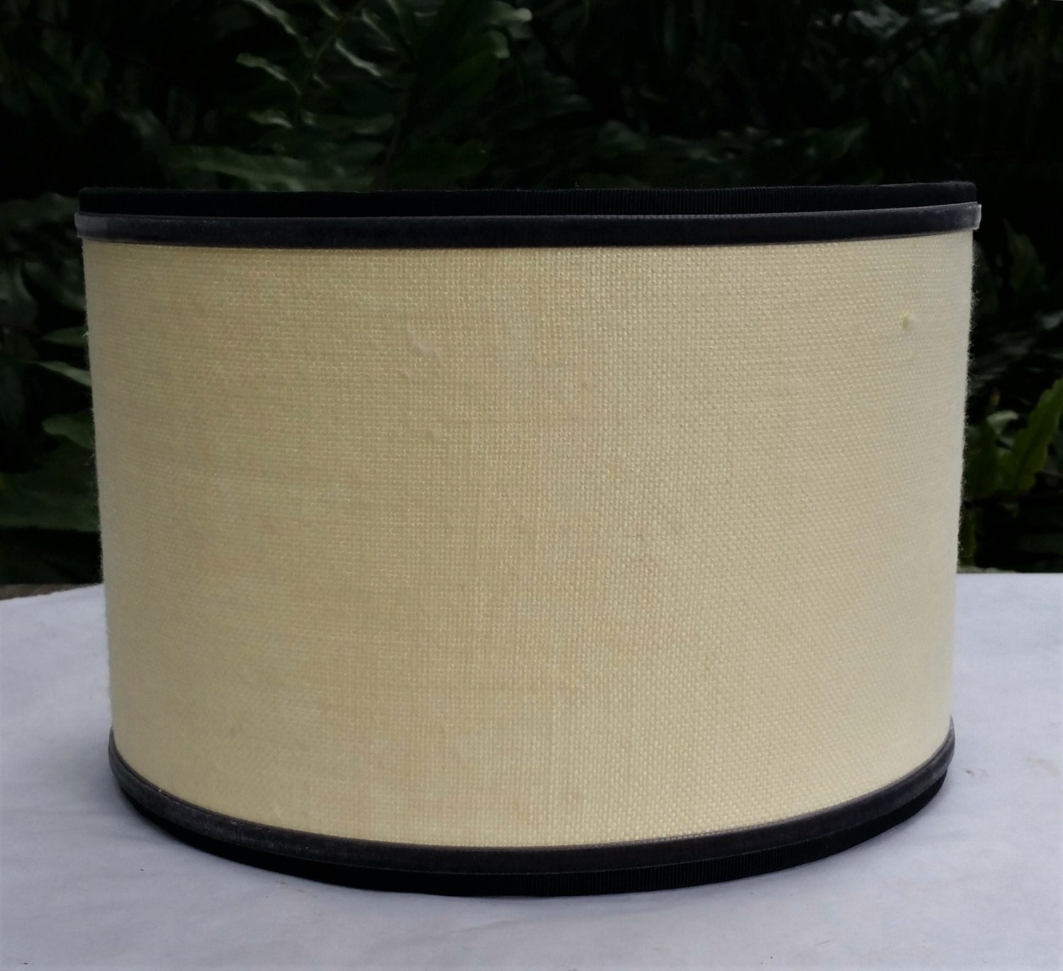 Lampshade Linen Drum Cream Velvet Trim Lamp Shade Etsy Australia