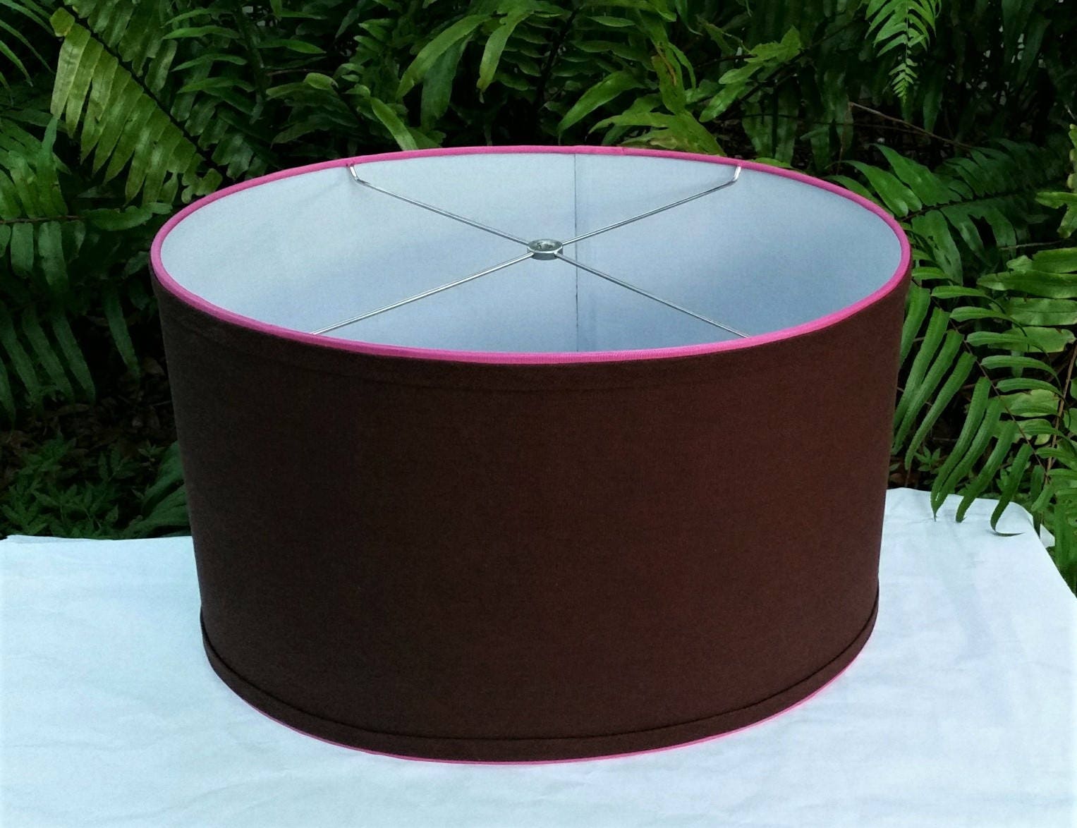 Oval Lampshade, Large Brown Drum, Hot Pink Lamp Shade