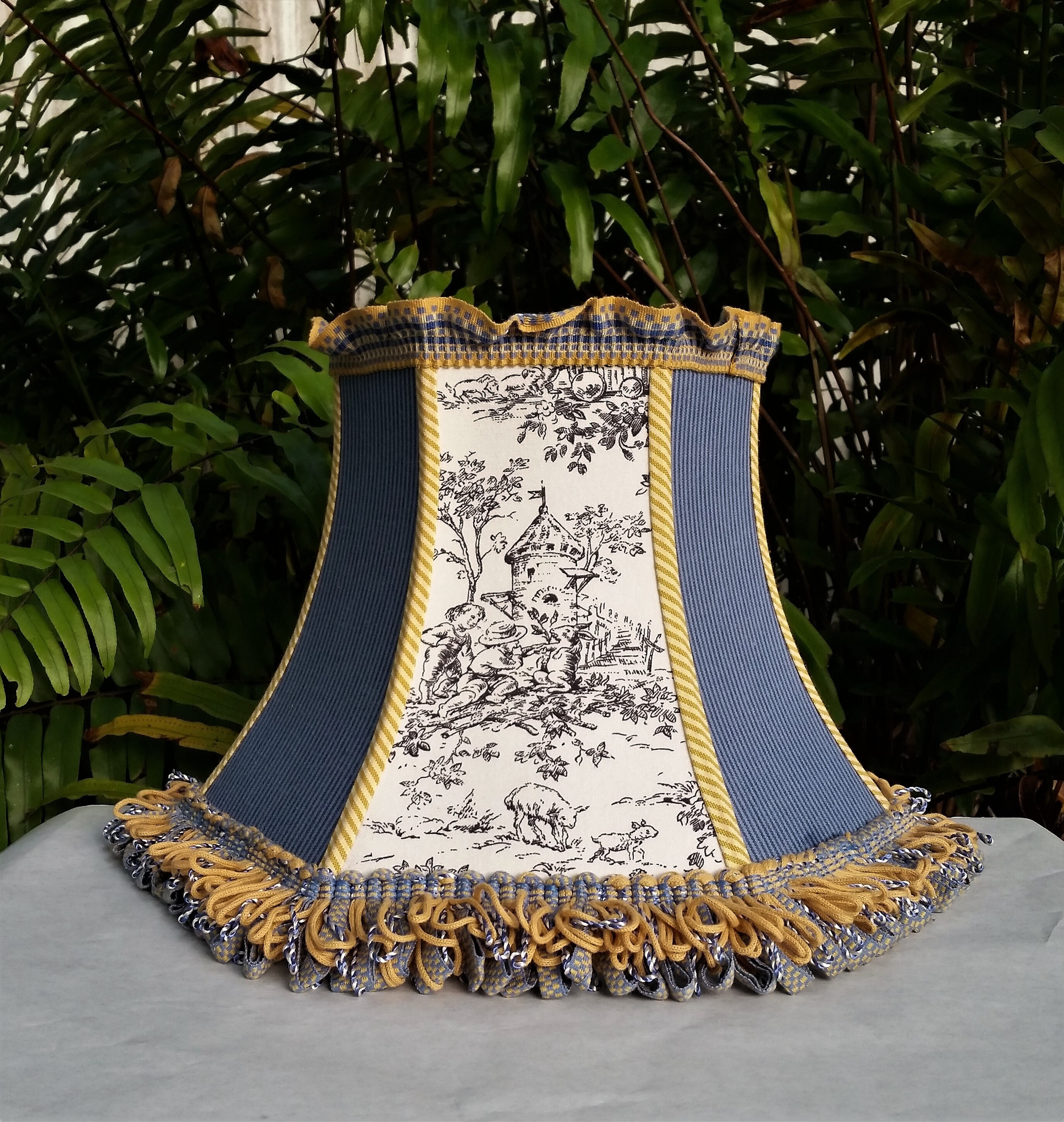 French Country Toile Lampshade, Blue Ticking Lamp Shade French Country Toile Lampshade, Blue Ticking Lamp Shade